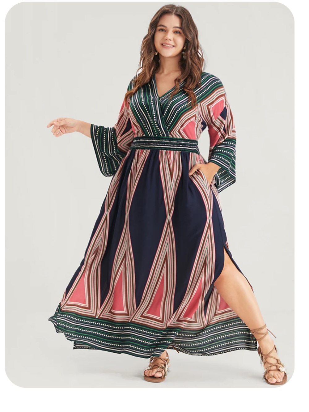 BloomChic Navy Maxi Dress with Green & Pink Geo Print
